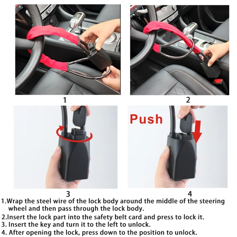 Universal Car Steering Wheel Lock With Seat Belt Buckles Sturdy Lock Theft Prevention Anti Device Lock For Truck SUV Van RV