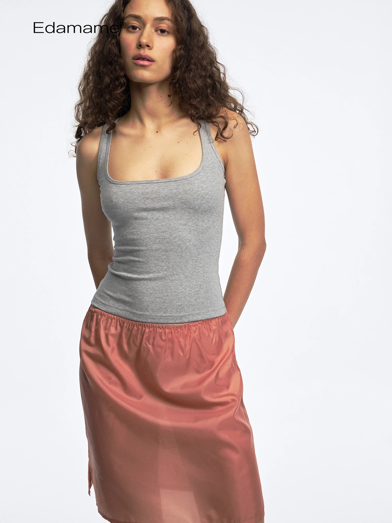 

EMM Cotton Elastic Slim Square Neck Crop Tank Top Women's Inner Wear Short Length Sweat Absorbent Color Chinese Made