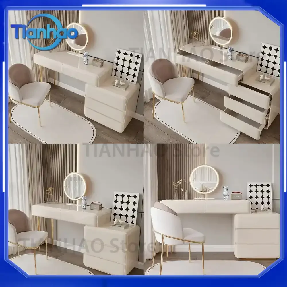 Modern Beige Storage Vanity Table with Large Wooden Drawers for Luxury Dresser Organizer Salon Europa Penteadeiras Bedroom