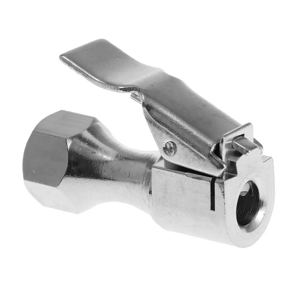 1/4inch NPT Brass Lock- Inflator Female Air Chuck with Clip Silver