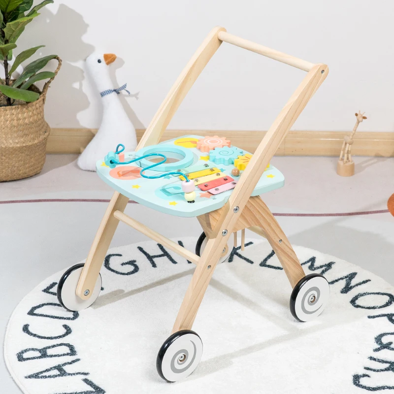 Drewniany Push Learning Walker Baby Push Walker zabawki wielofunkcyjny wózek dziecięcy zabawki dla malucha zabawka edukacyjna