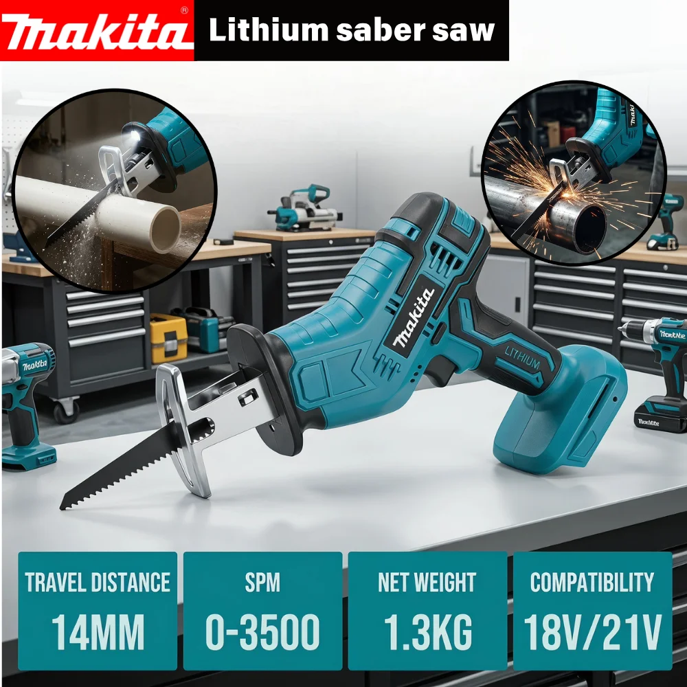 

Makita 18V Electric Reciprocating Saw Cutting Wood Metal PVC Pipe Adjustable Speed And Replaceable Blade Chainsaw