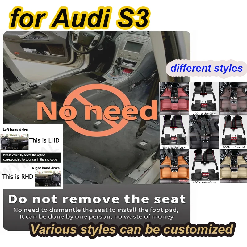 

LUXURY Car Floor Mats For Audi S3 2019 2018 2017 2016 2015 Waterproof Car Carpet