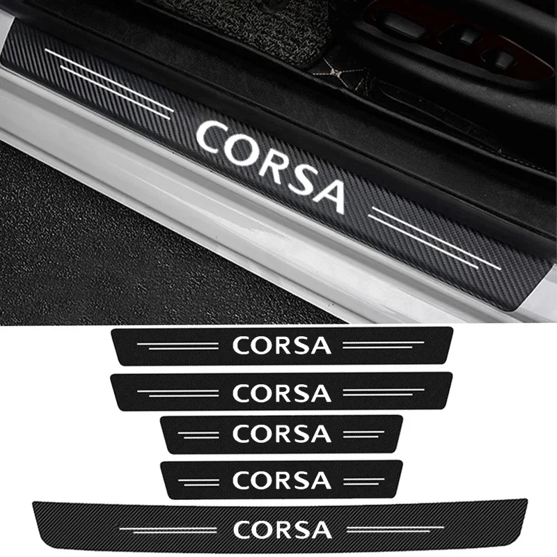 Car Door Threshold Stickers Sill Protector Tape Anti Scratch Cover Decals for Opel CORSA Logo Rear Trunk Bumper Guard Strips