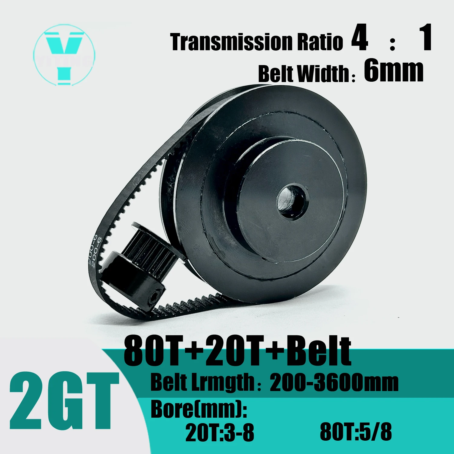 2GT 2M 80Teeth 20T  GT2 20Teeth 80T Timing Belt Pulley Set Belt Width 6mm Bore 3~8mm  4:1 Wheel Synchronous Pulley Belt Kit