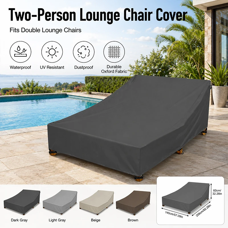 Double Lounge Chair Cover Waterproof Outdoor Chaise Lounge Cover UV Protection Windproof Outdoor Beach Chair Dust Cover