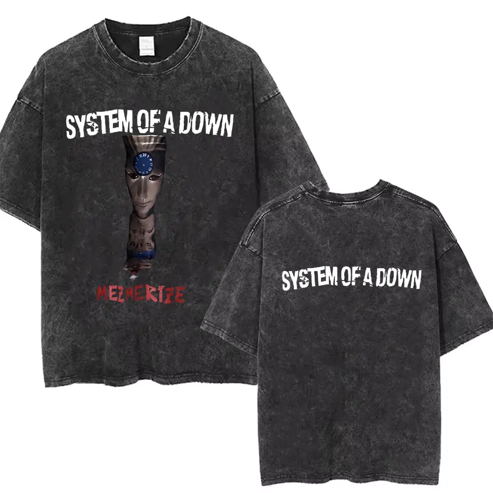 Washed Vintage Rock Band System of A Down BYOB Graphic T-shirt Men Alternative Metal Music Tshirt Male Casual Oversized T Shirt