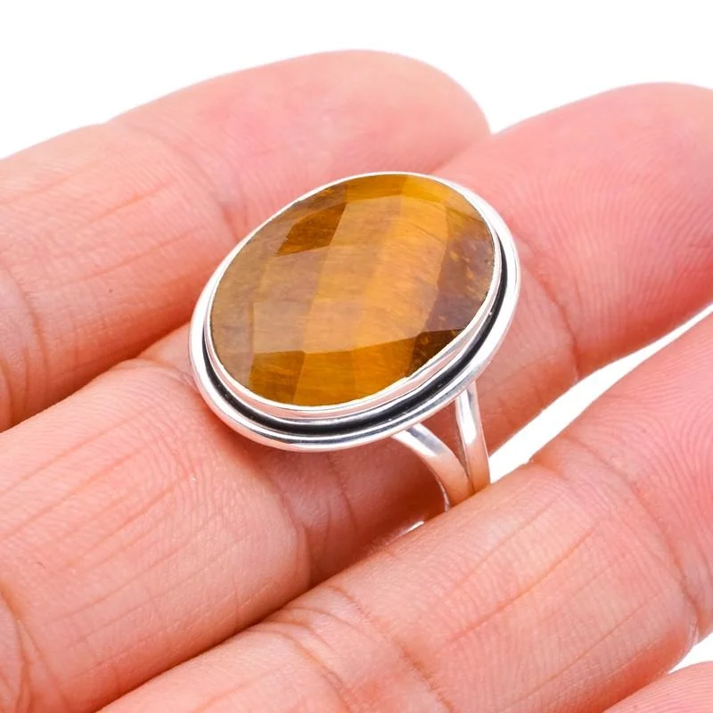 StarGems® Natural Tiger Eye Handmade 925 Sterling Silver Ring 9.5 F1133