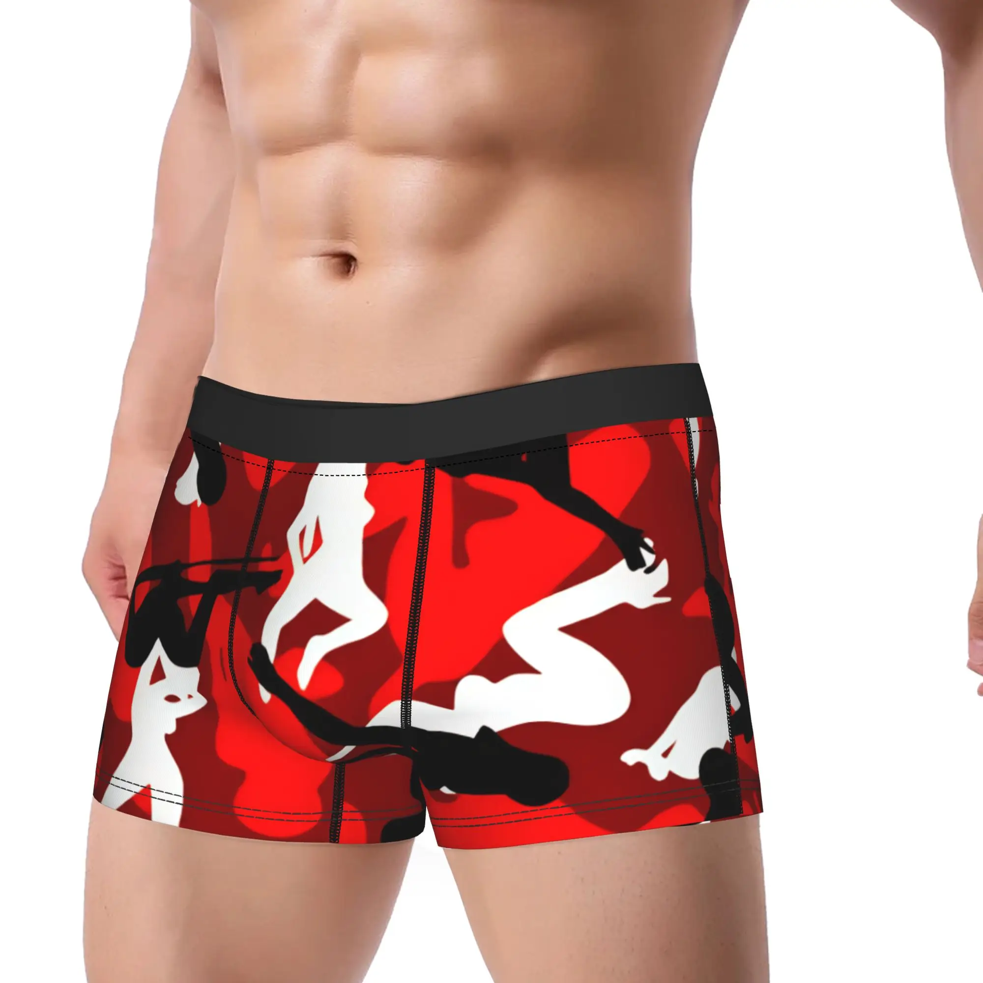 Sexy Woman Silhouette Camo Red Black Boxer Brief  Underwear Trenky Men's Elastic Trunk Print Plus Size Underpants