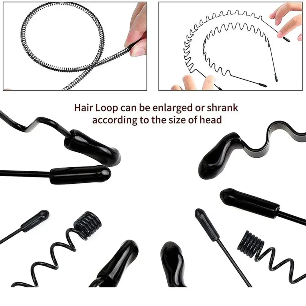 Metal Wavy Spring Hair Hoop Black Non Slip Wavy Outdoor Sports Headbands For Women Men Simple Hairband Face Washing Headdre T2U8