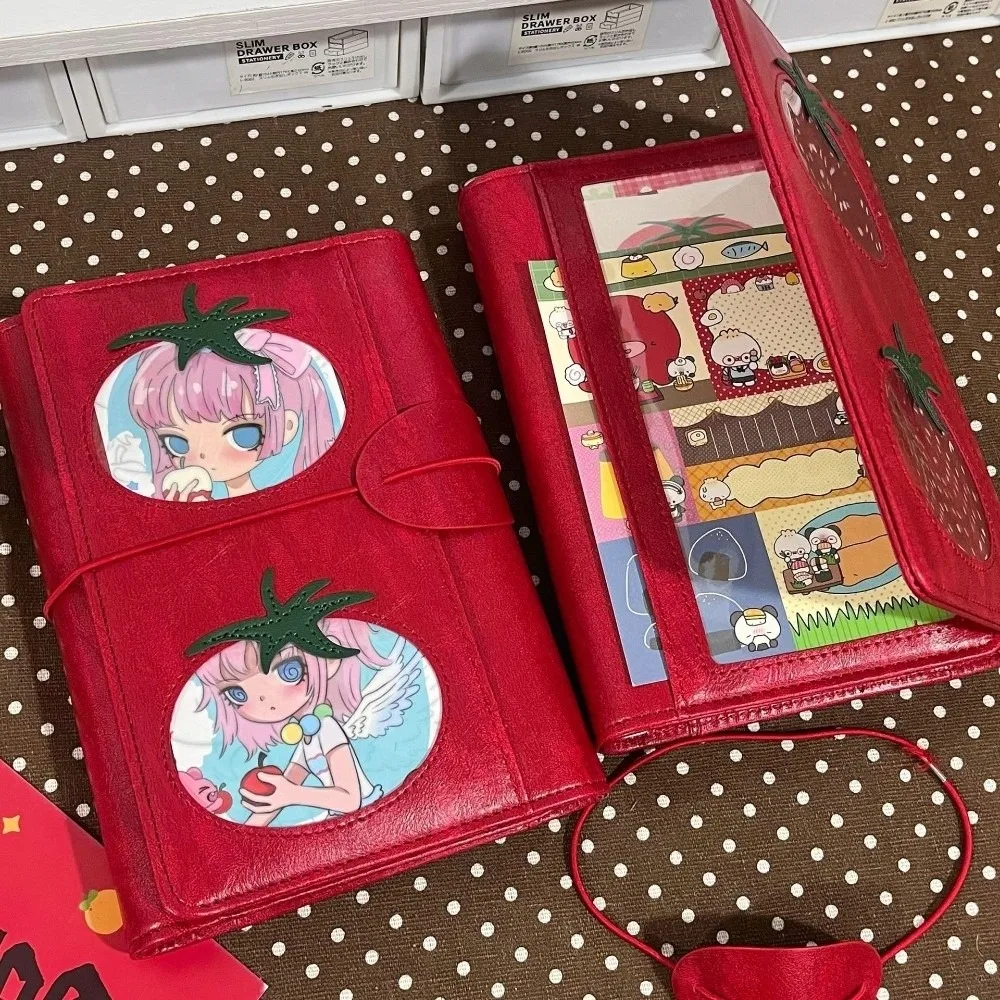 A6 Loose-leaf Notebook Three-Fold Ring Binding PU Binder Red Tomato Color Diary Agenda Planner Photocards Collect Book