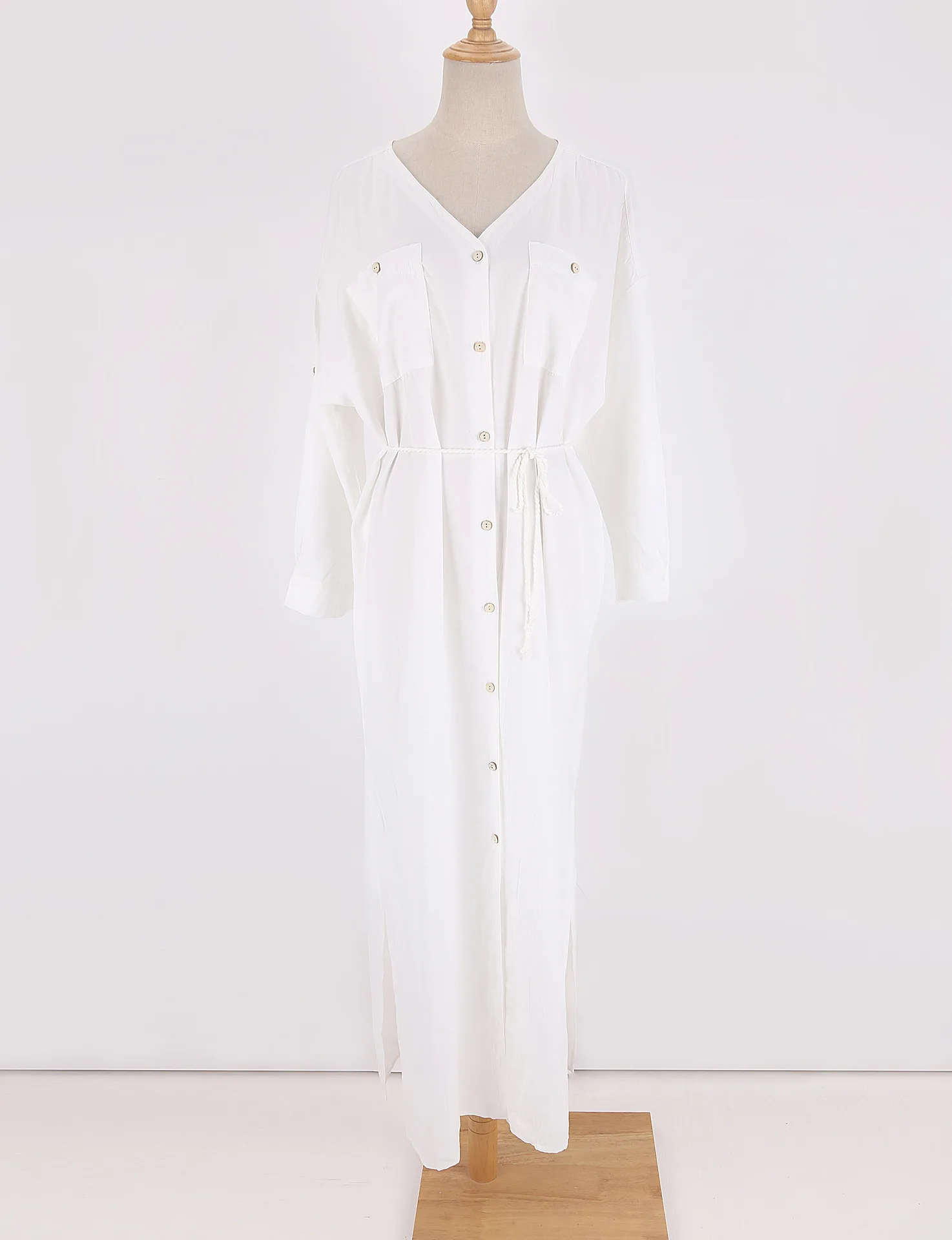 Long Sleeve Button Beach Dress Tunic Cover up Women Bamboo Cotton Loose Bikini Cover-up Beachwear Cardigan Vacation