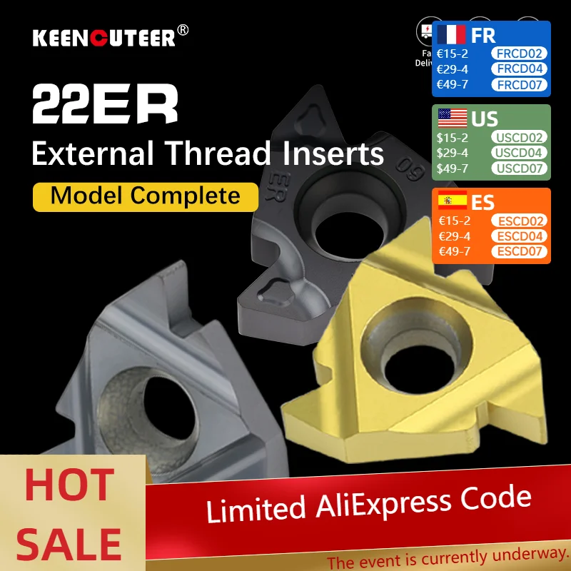 

External Thread Blade 22ER 4.0iso N55 N60 10pcs Cemented Carbide Insert For Machining Steel Parts In SER Tool Bar CNC Lathe