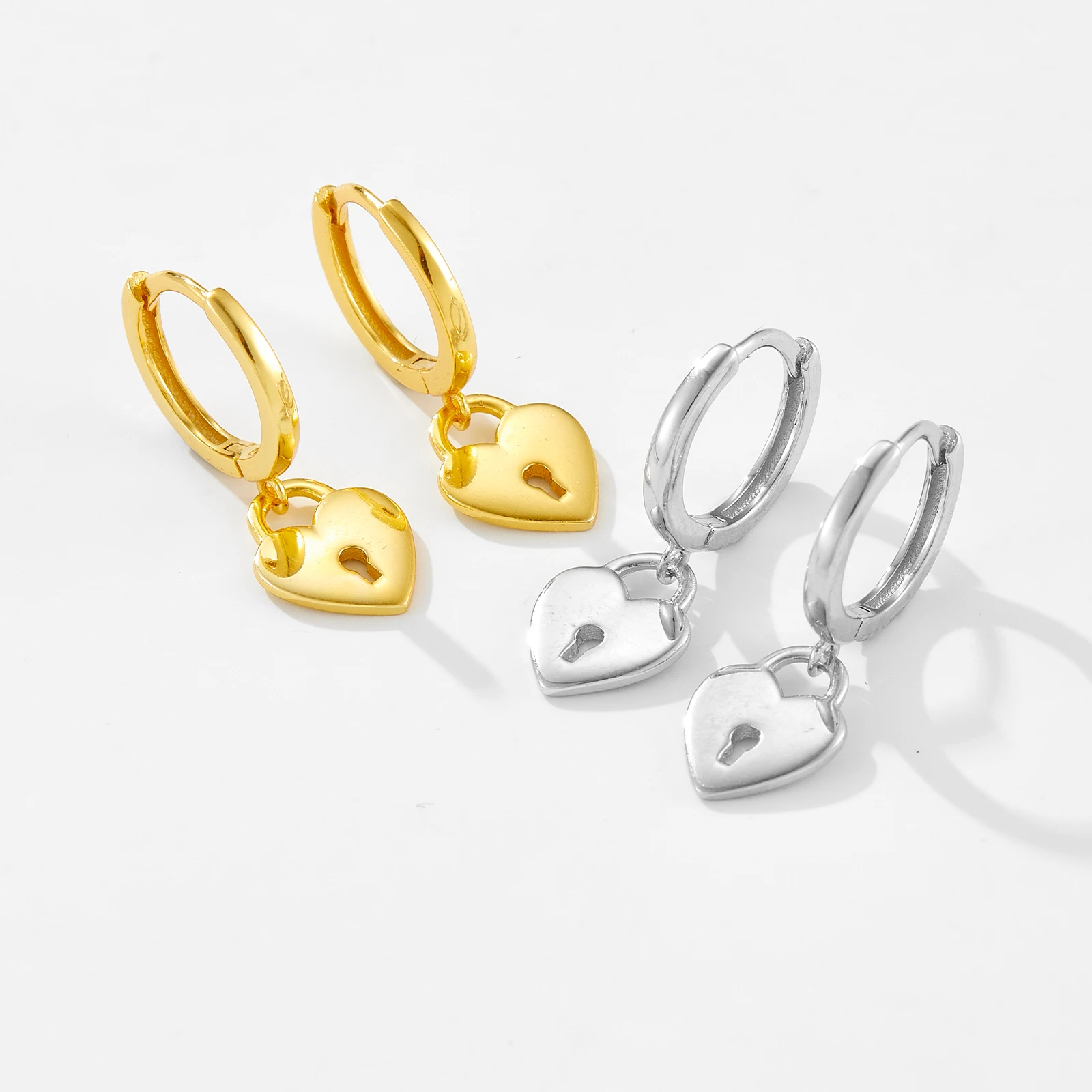 ANDYWEN 925 Sterling Silver Gold Heart Key Piercing Plain Drop Earring Women Clips Pendiente 2026 Fine Jewelry Crystal Wedding