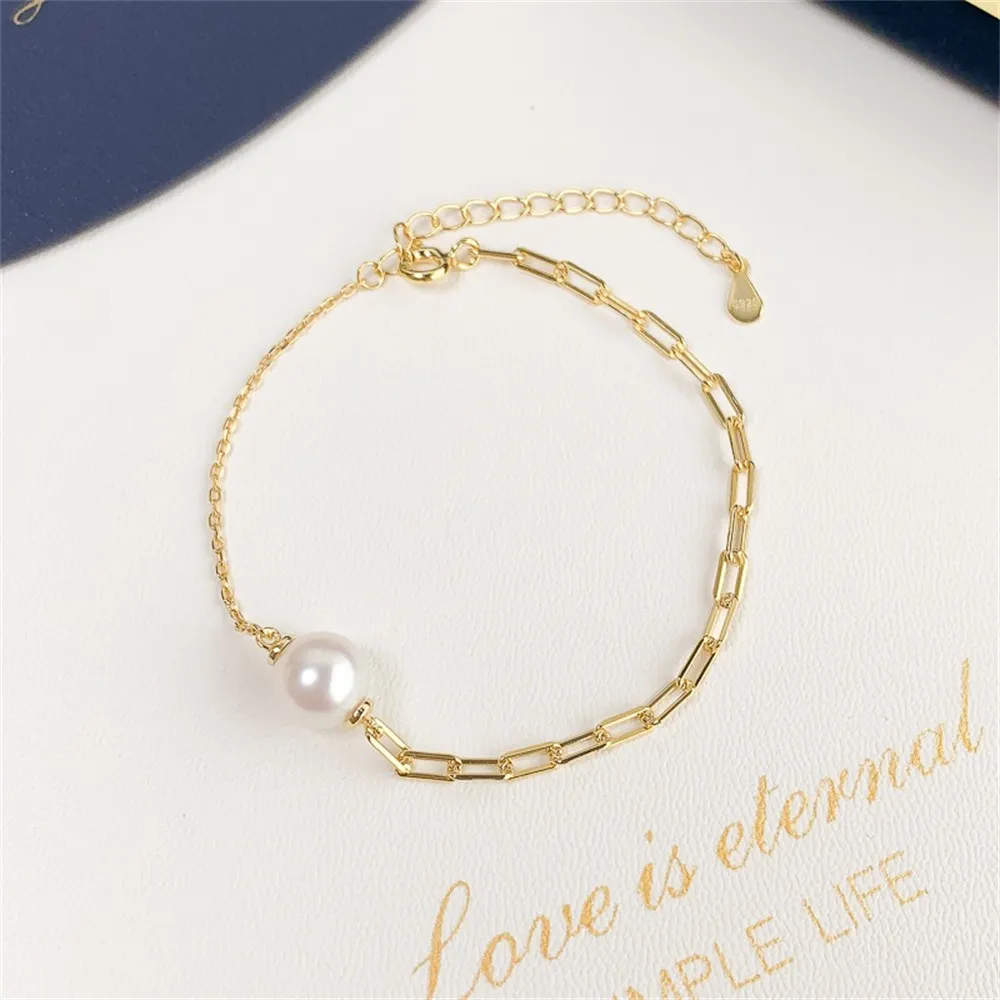 DIY Pearl Accessories S925 Pure Silver Bracelet Empty Holder Fashion Jade Bracelet Holder Fit 7-10mm Round Elliptical Beads S022