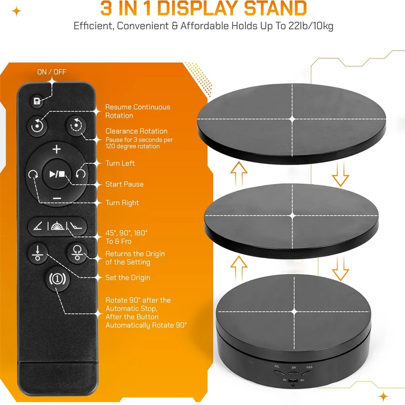 3-in-1 Photography Table.360° Rotating Table Adjustment Video Shooting Prop Jewelry Shoe Display Stand 3-speed Electric Rotation
