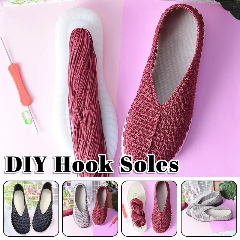 Handwoven DIY Shoes Crocheted Material Summer Cool DIY Hook Rubber Sole+3 Bundles of Thread Hand-woven Shoes Material New view 2