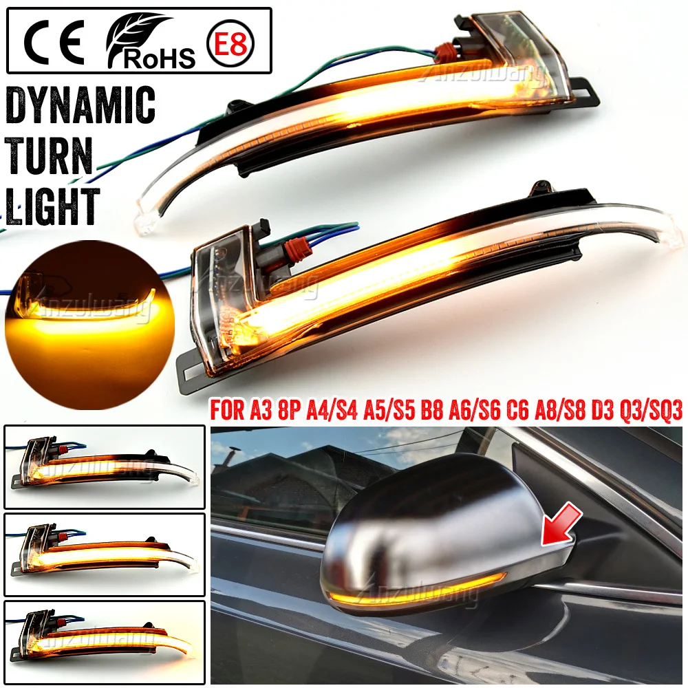 

Светодиодный динамический указатель поворота, боковое зеркало, мигающий свет, повторитель, мигалка для Audi A3 8P A4 A5 B8 Q3 A6 S6 SQ3 A8 D3 8K