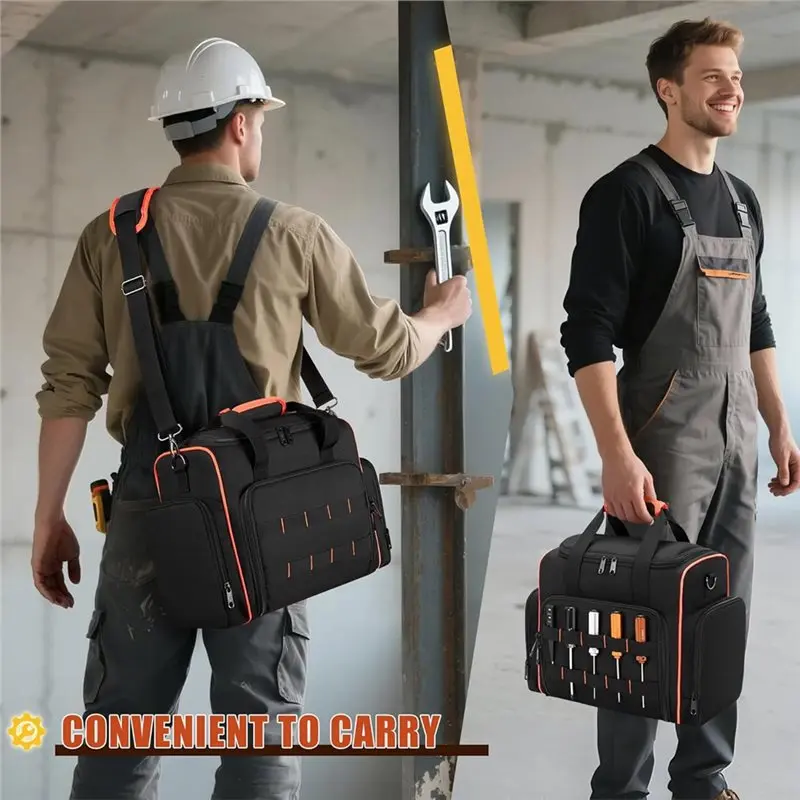 حقيبة أدوات Y42A مع 3 حجرات تخزين قابلة للإزالة، حقيبة مكونة من طبقتين للأدوات اليدوية، للمصلح، الكهربائي، النجار #5