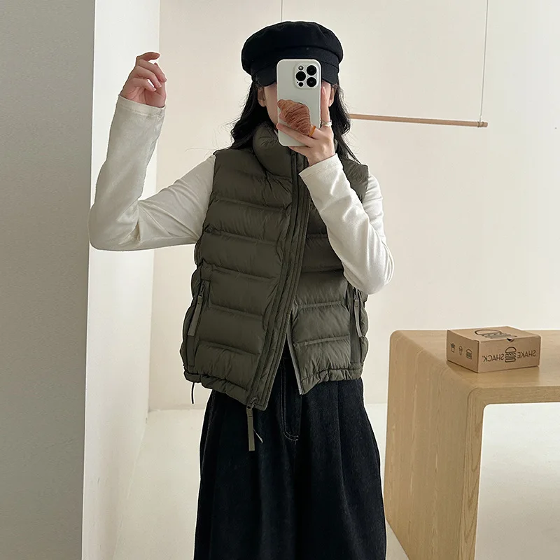 Autumn Winter Stand-up Collar Quilted Cotton Padded Vest Warm Sleeveless Coat Lightweight Waistcoat Women's Clothing New