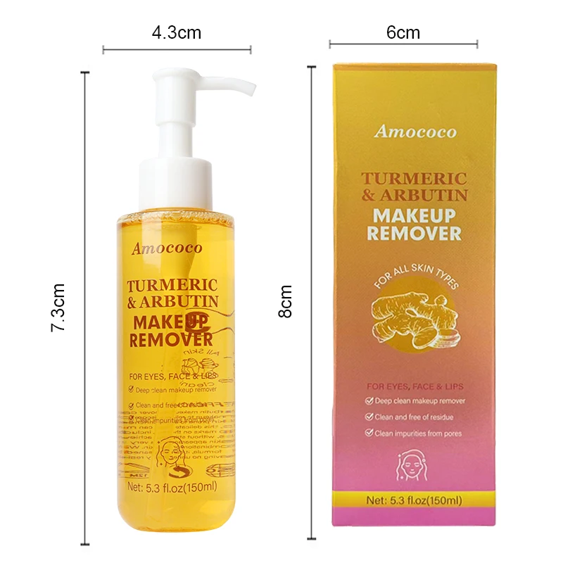Amococo 2pcs Turmeric Arbutin Micellar 150ml Makeup Remover Brightening Face Cleansing Water for All Skin Types Hydrating Gentle Daily Cleanser for Waterproof Eye Lip Makeup