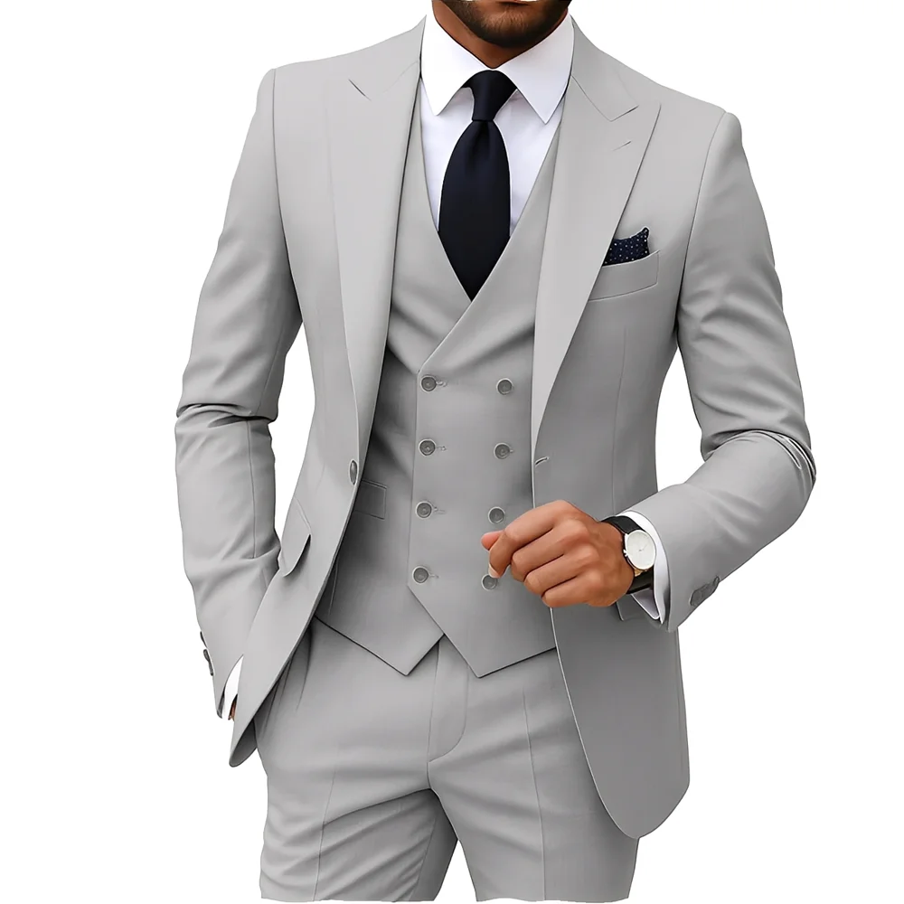 

Men's Suits Regular Fit 3 Pieces Double Breasted Formal Business Tuxedos Blazer Vest Pants for Wedding Grooms