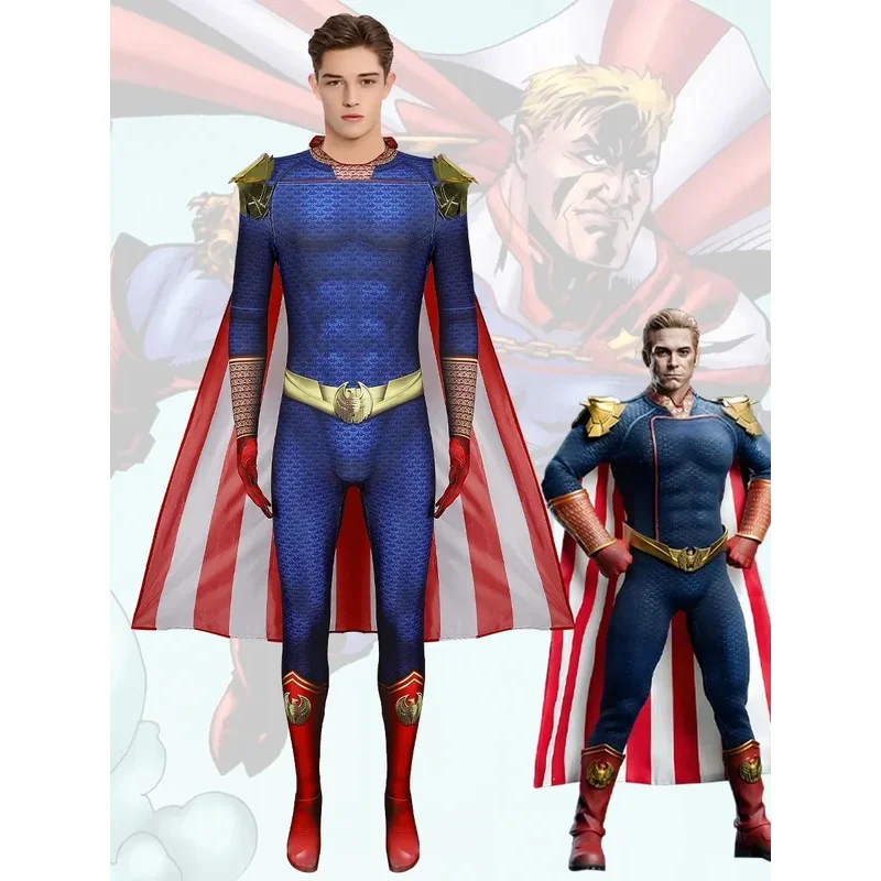 

Cospaly The Boys Homelander Superhero Costume Adult Man Halloween Costumes Antony Starr Jumpsuit Cloak Blue Bodysuit new
