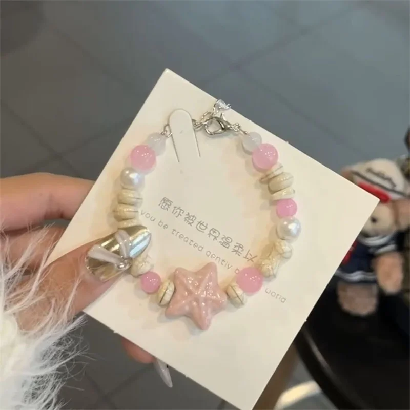 Korean Romantic Shell Star Beaded Bracelet for Women Girls Cute Harajuku Y2K Candy Color Starfish Bracelet Jewelry Accessories