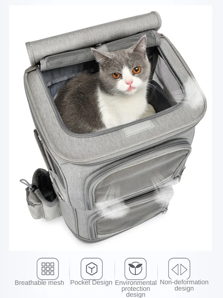 Imagem -04 - Double-layer Pet Trolley Bolsa Viagem ao ar Livre Portátil Silencioso Roda Universal Bolsa de Gato Respirável Carrinho de Cachorro Gatos Portadores