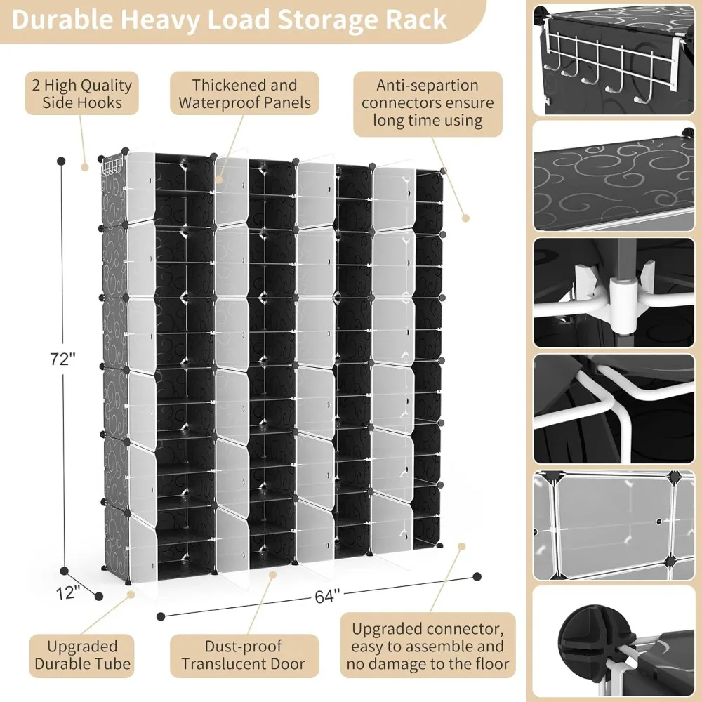 ชั้นวางรองเท้าOrganizer, 96 คู่ตู้เก็บรองเท้าประกอบง่าย,ปรับ,STACKABLEที่ถอดออกได้Rack DIYขยายได้ 12 ชั้น