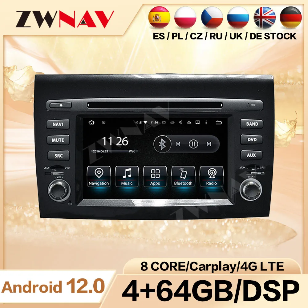 For Fiat Bravo 2007 2008 2009 2010 2011 Android Car Radio 2 Din Carplay Automotive Screen Multimedia Auto GPS Audio Stereo Head