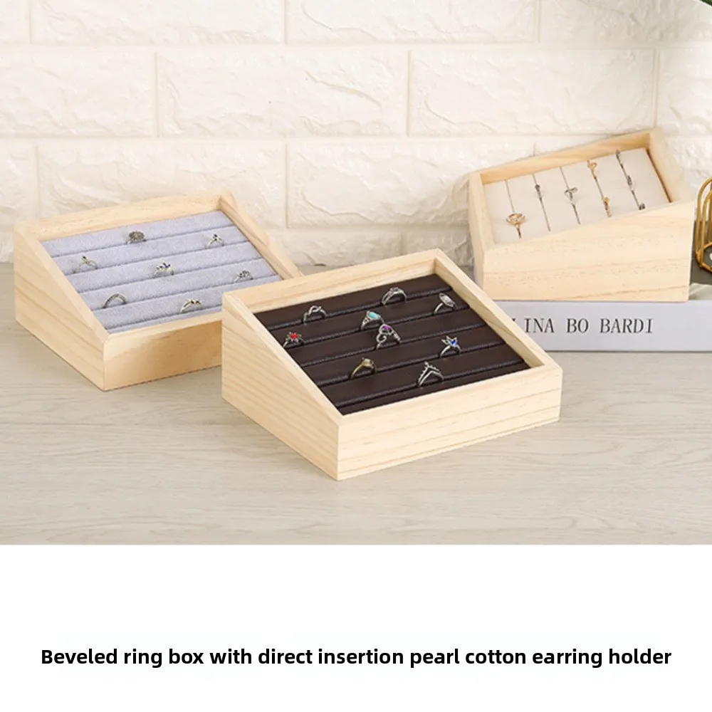 

Wood Jewelry Display Tray Desktop Jewellery Velvet/leather Pendant Earrings Stand Holder Counter Props Storage Rack