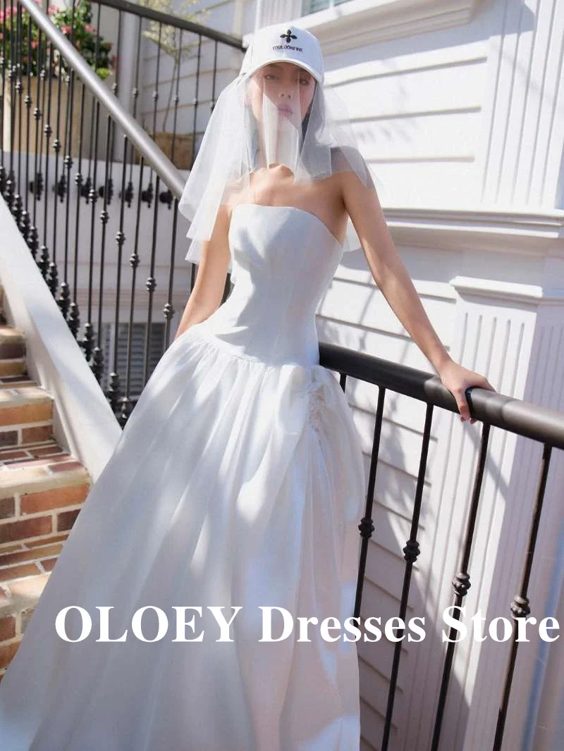 OLOEY-vestidos de novia de satén grueso sin tirantes, línea A, vestidos de novia coreanos hasta el suelo, vestido de recepción Formal personalizado