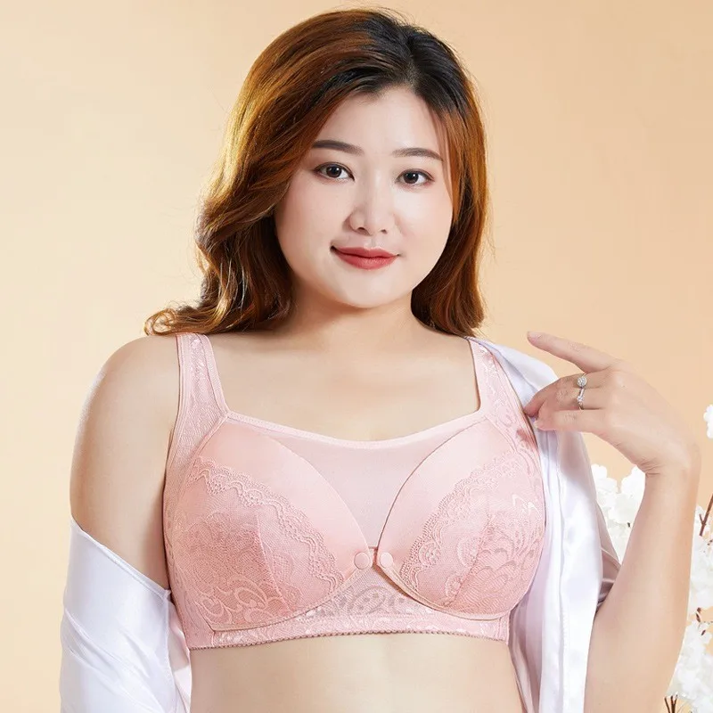 New Maternity Nursing Bra 40-46 DEFG Cup Supper Big Size Non-trace Underwear Cotton Front Open Clasps Full Thin Cup Push Up e