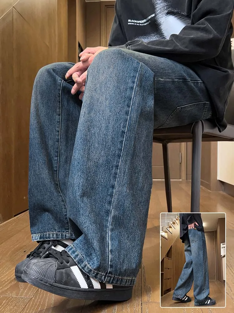 

Retro Straight Leg Jeans for Men Casual High Street Sle Autumn Winter New Faion Cotton Polyester Blend Wear Resistant