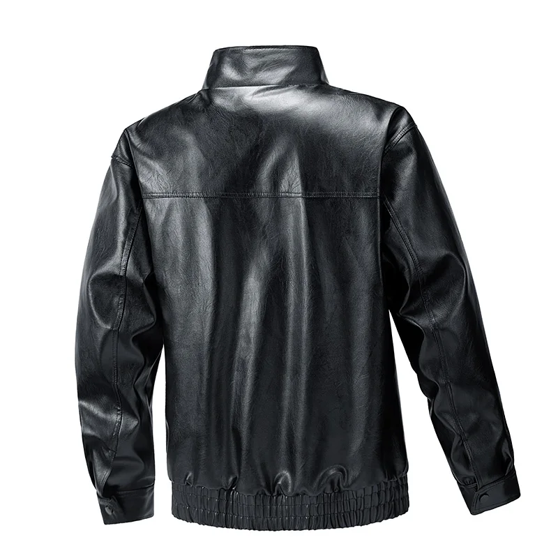 Men's PU Leather Jackets New Male Fashion Trend Stand Collar Black Motorcycle Jacket Men Leather Coats