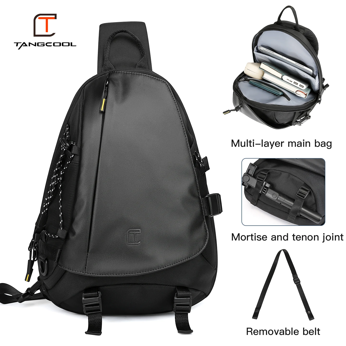 TANGCOOL Waterproof Crossbody Sling Backpack Removable Single Shoulder Chest Bag Lightweight Travel Bag for Men
