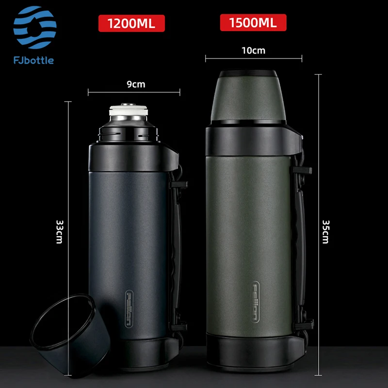 FEIJIAN Military Thermos Travel Portable Thermos For Tea Large Cup Mugs for Coffee Water bottle Stainless Steel 1200/1500ML