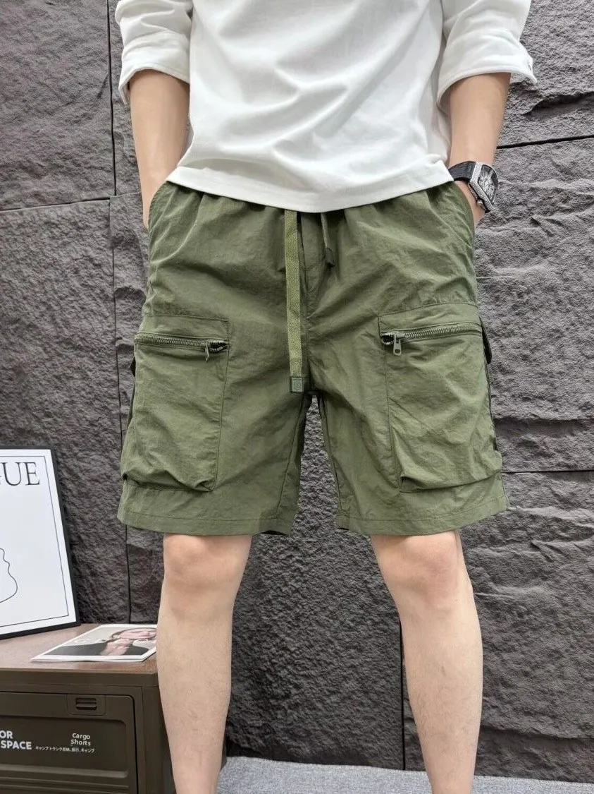 Men's Workwear Short Pants Summer American Style Multi-Pocket Five-Quarter Ice Silk Quick-Dry Sports Casual Pants 2026 New