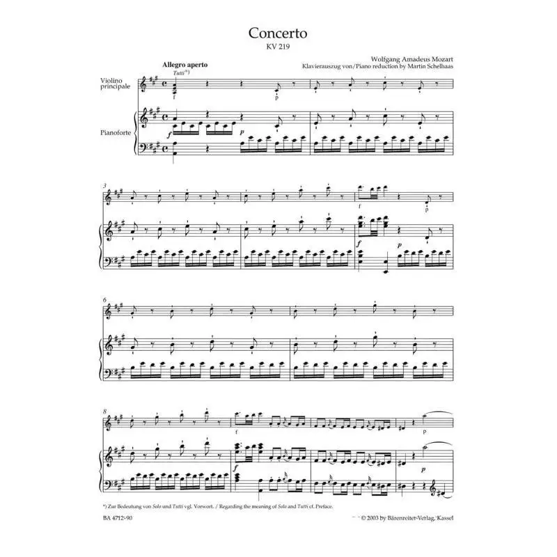 كونشرتو للكمان والأوركسترا رقم 5 في كتاب كبير K 219 Barenreiter Barenreiter 9790006453610 #2