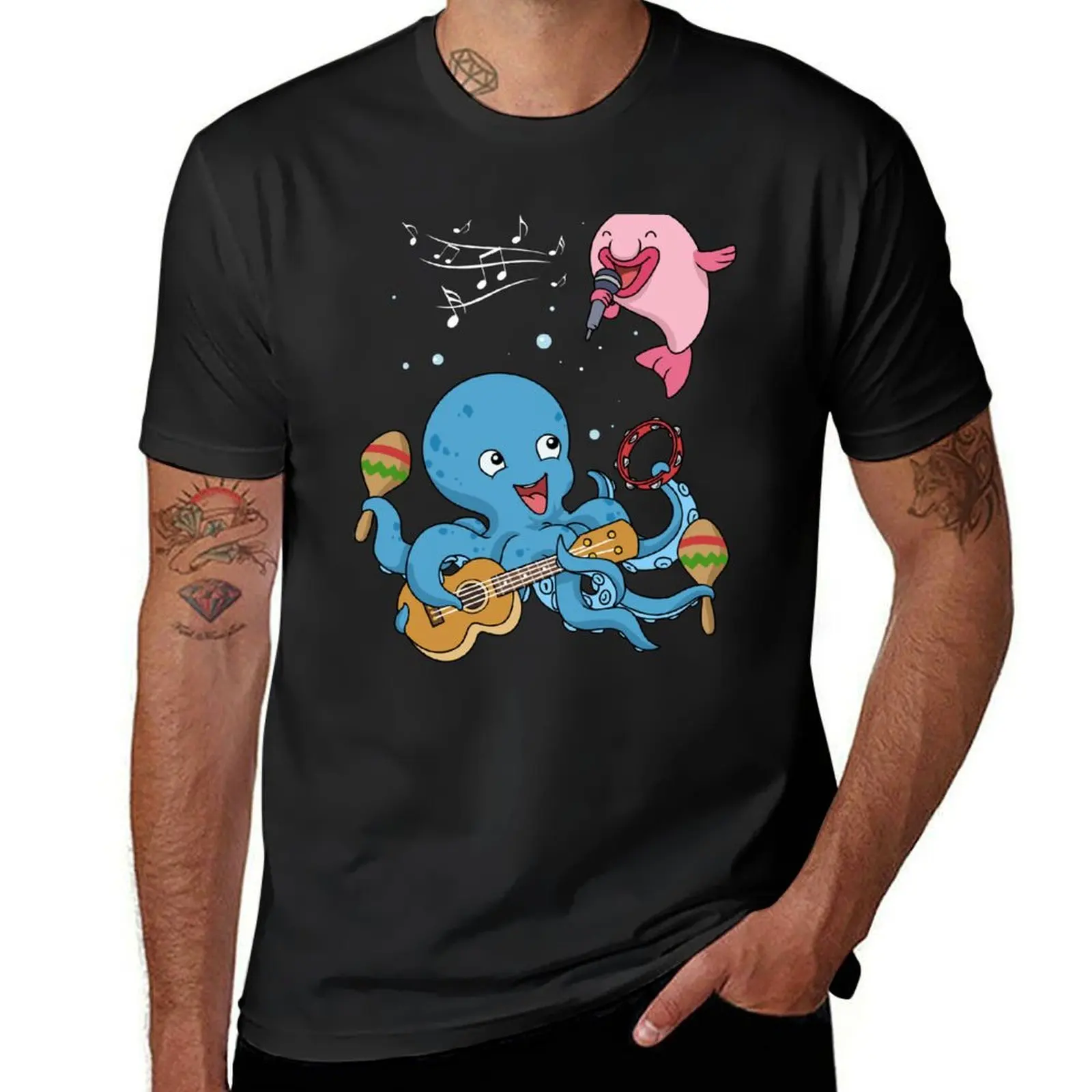 Octopus Music Shirt For Kids Blobfish Gift Funny Bass Guitar T-shirt tops customs design your own t shirts men