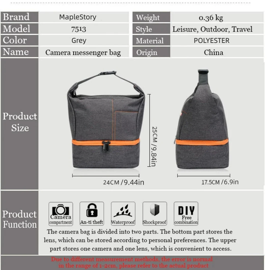 Waterproof DSLR Camera Bag Shoulder Carrying Case Shockproof Photography Bag with Adjustable Divider for Canon Nikon Sony Camera