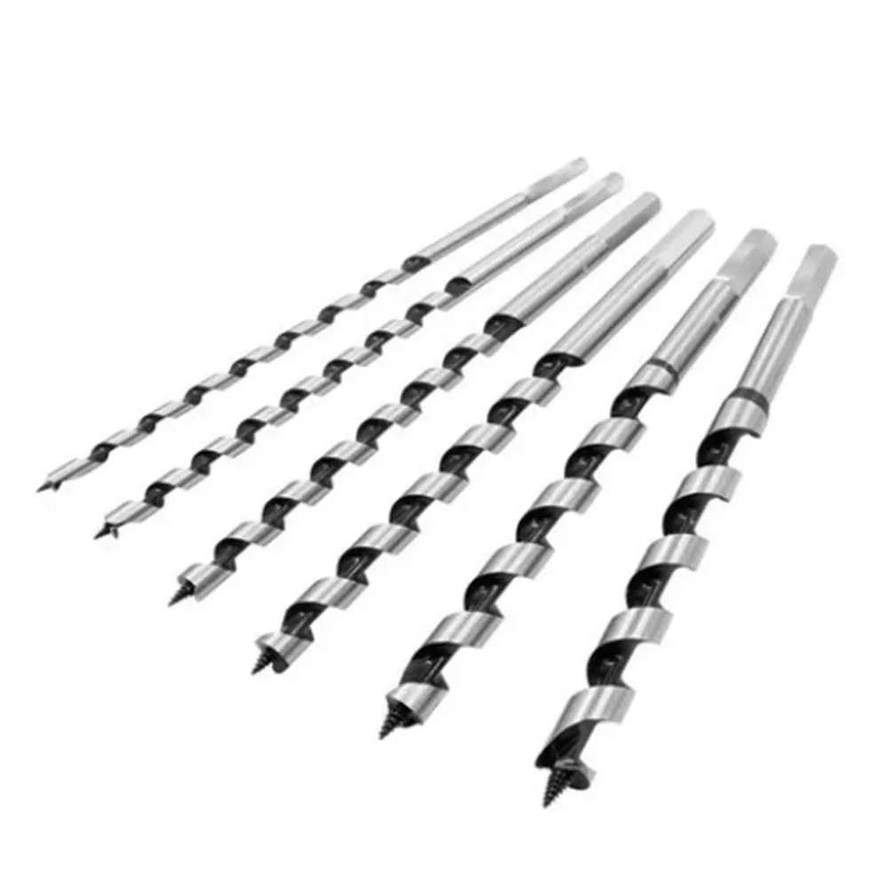 6pcs Hex Shank Auger Drill Bit Set Twist Design 1/4 To 1 Inch Ship Auger Bits Wooden Storage Box 9 Inch Length Long Auger Bits