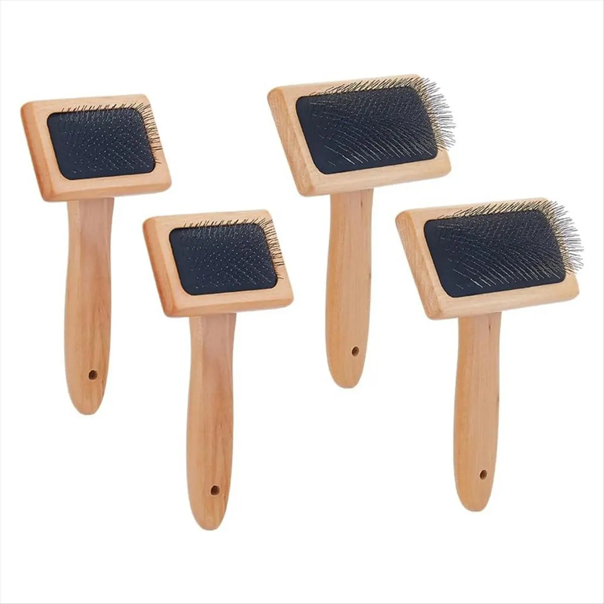 Y17A 4Pcs Wool Brush Hand Carders Slicker Brush Needle Felting Brush with Solid Wood Handle Wheat Color for Dogs