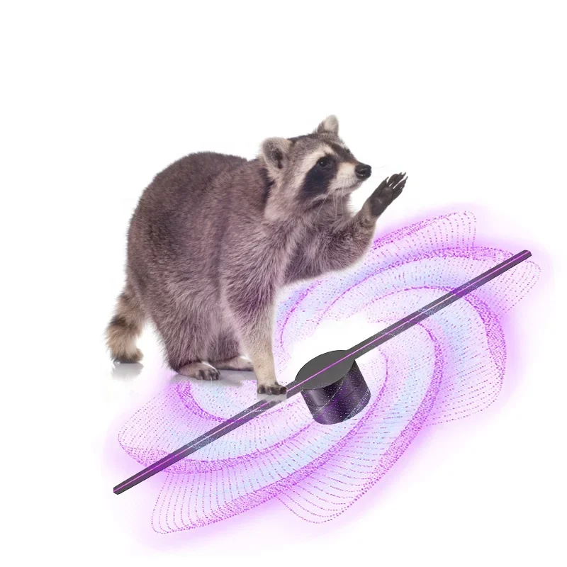 

New Advertising 3d Holographic Fan 42cm Splicing 2 Blades Led 3D Fan Hologram HD Animation Splicing 3D Hologram Fan