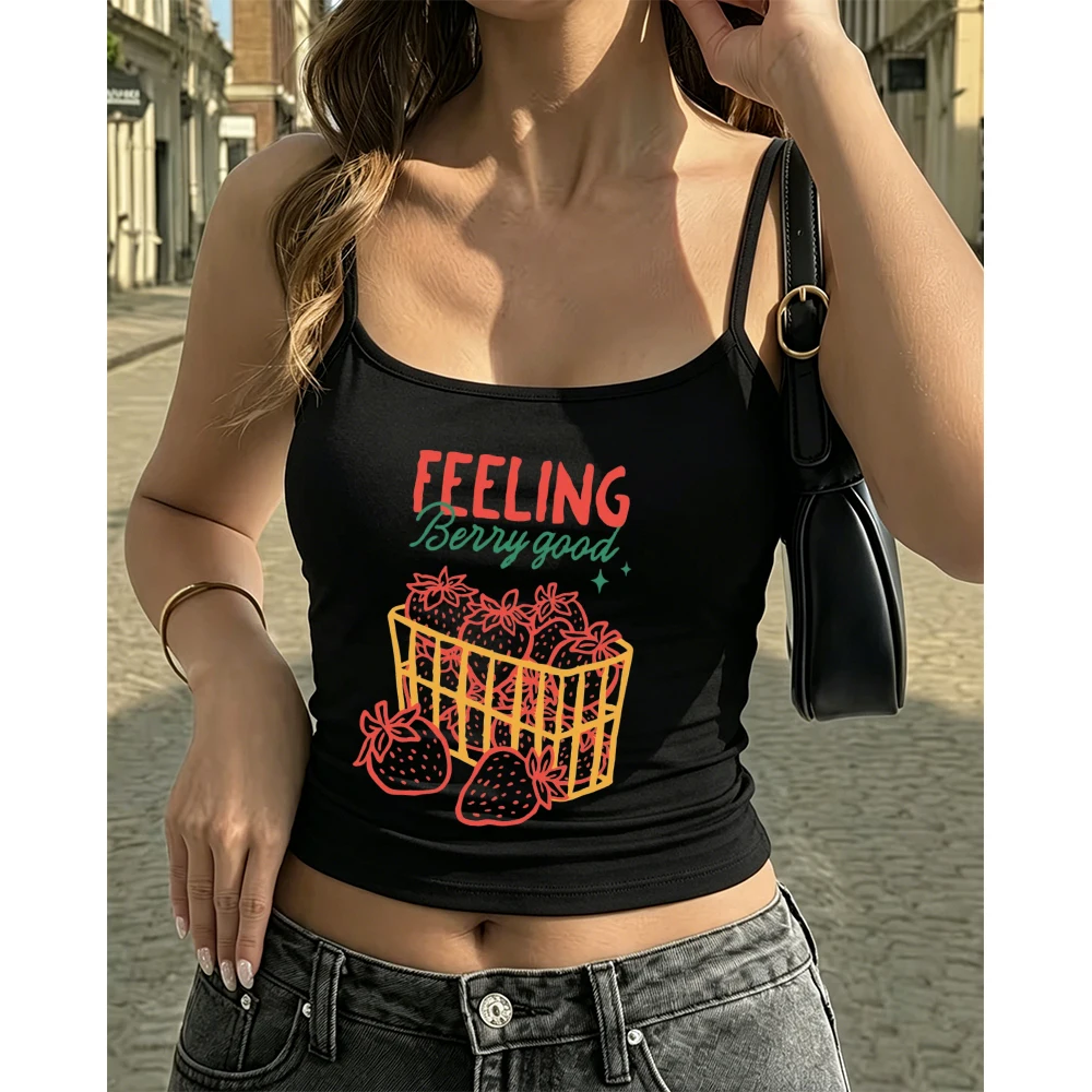 Cottagecore Aesthetic Camisole Women Summer Detailed Illustration Tank Top Food Theme Sleeveless Vest Streetwear