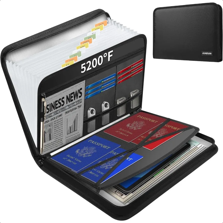 

5200 Fireproof Document Organizer MultiPockets Accordion File Organizer with Zipper Labels Upgraded Heat Insulated 13 Pockets E