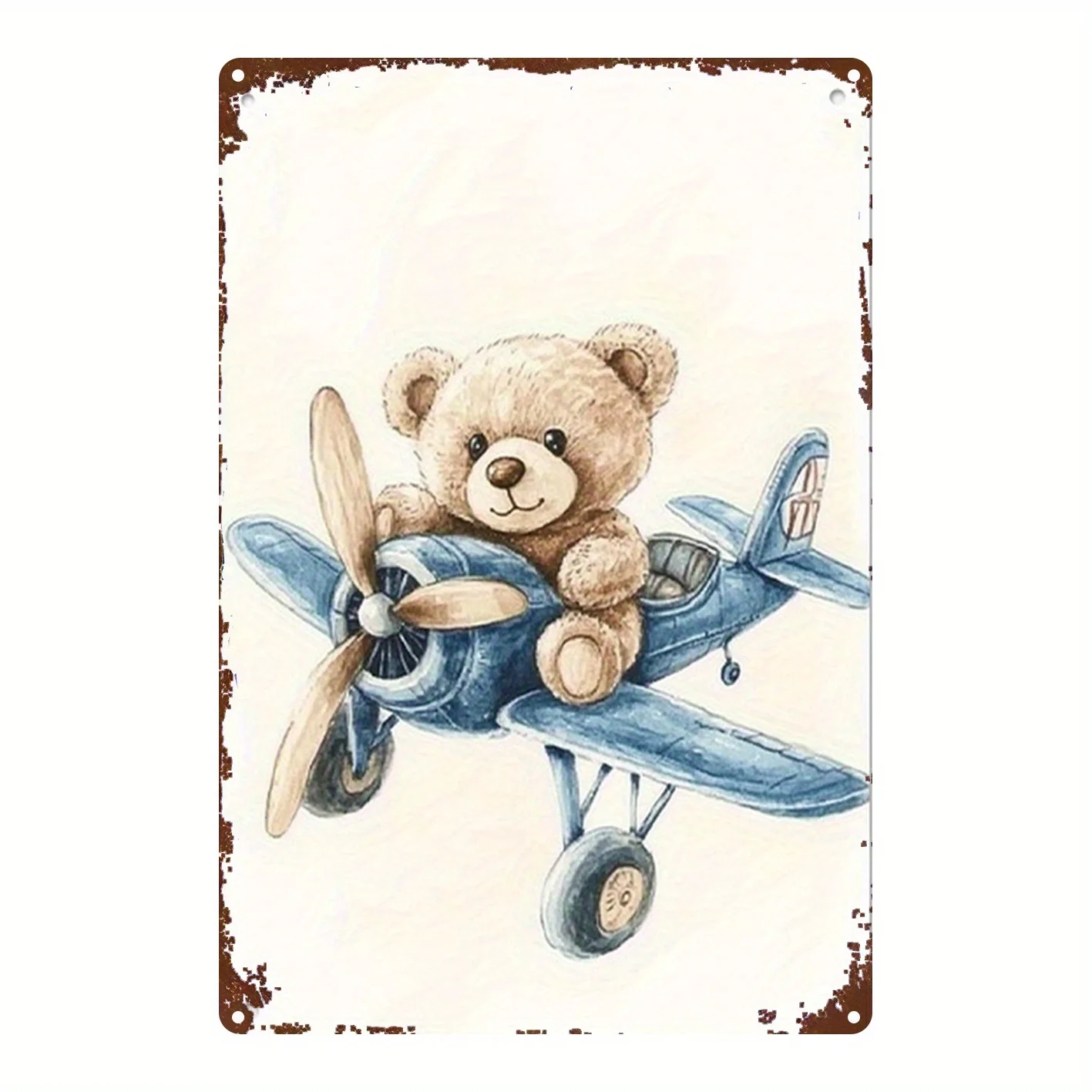 1pc Sign Featuring a Teddy Bear And Airplane Illustration, Iconic Character Suitable for Rustic Wall Decor in Living Rooms