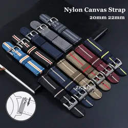 Nylon Canvas Watch Band 20mm 22mm Ribbed Strap for Seiko for Citizen Military Sports Woven Fabric Replacement Wristband Bracelet