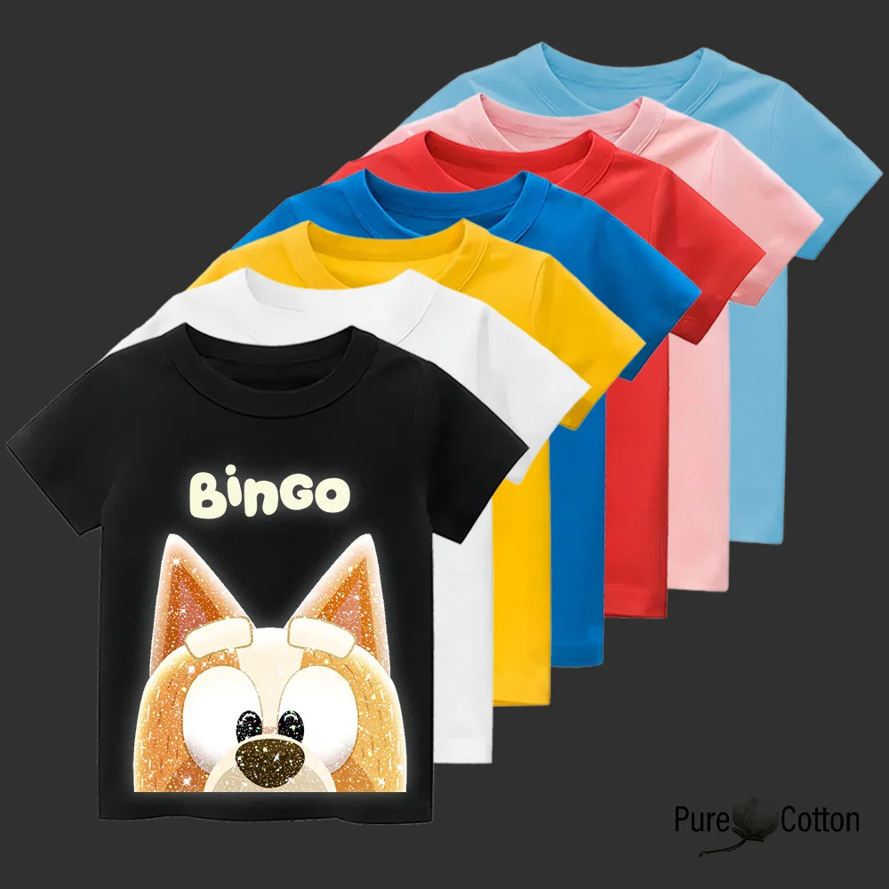 

Cartoon bright yellow puppy print T-shirts for boys and girls, casual tops, comfortable cotton, multi-color children's clothes